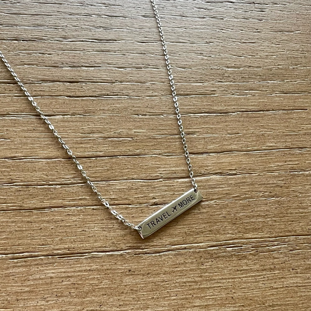 Serengetee Travel More Silver Bar Necklace Airplane
